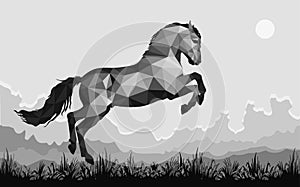 The horse is standing on its hind legs, an image in the low poly style, isolated