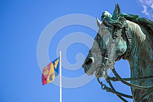 Horse statue in front of royal palace in Stockholm