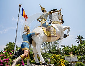 Horse statue inside Wat Kamphaeng, a buddhist temple of Battambang, Cambodia photo