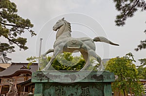 Horse statue in Tatsuki Shinto Shrine of Okazaki Castle, Japan