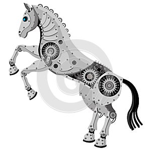 Horse in the style of the robot. Metal mechanical vector horse on a white background