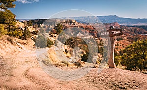 Horse Trail with frequent tourist horse rides at Sunrise Point, Bryce National Park, Utah