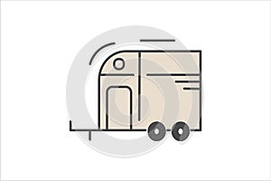 Horse trailer icon in colored flat style isolated on white. Caravan for competition travels. Horsebox. Equine