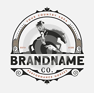 Horse training logo design, cowboy horse performanece