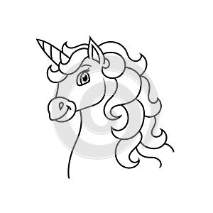 Horse unicorn head. Coloring book page for kids. Cartoon style. Vector illustration isolated on white background
