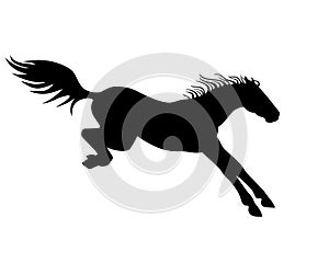 Horse. Vector black silhouette of a horse landing after a jump - a sign for a pictogram or logo. Jumping horse is being landed -