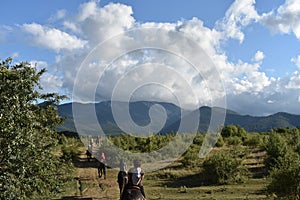 Horseback riding on highlands