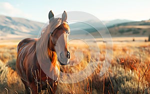 Horse in the wild, wild nature and animals concept