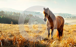 Horse in the wild, wild nature and animals concept