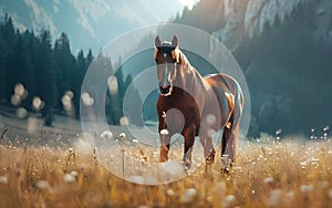 Horse in the wild, wild nature and animals concept