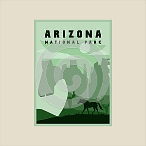 horse wildlife poster double exposure illustration template graphic design. arizona national park minimalist vintage concept at