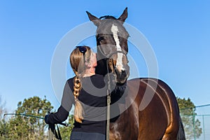 Horse Woman Patting Training Affection Outdoors