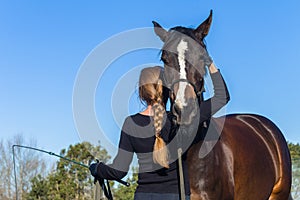 Horse Woman Rear Training Affection Outdoors
