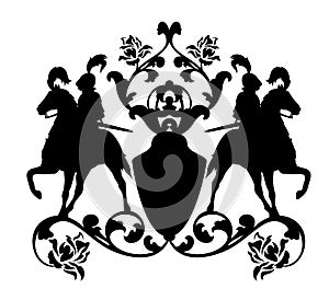 Horseback knight black vector coat of arms silhouette design