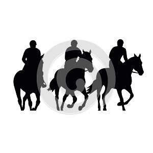 Horseback rider black icon on white background. Race horsemen silhouette