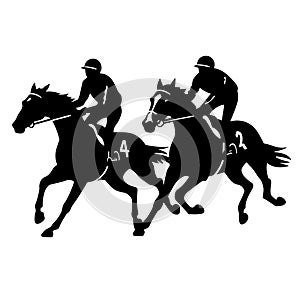 Horseback rider black icon on white background. Race horsemen silhouette