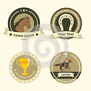 Horseback riding flat badges and labels