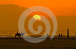 Horseback riding and sunset