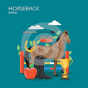 Horseback riding vector flat style design illustration