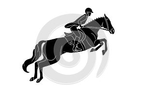 Horseback Riding Woman Riding Horse Jumping Over Obstacle Silhouette