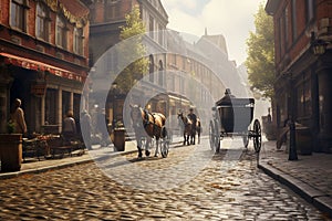 Horsedrawn carriage traversing cobblestone