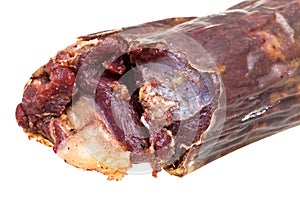 Horseflesh sausage kazy close up isolated