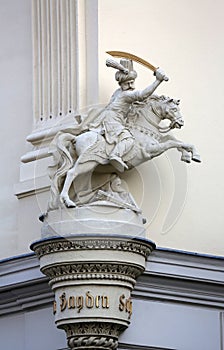 Horseman, Architectural artistic decorations on facade of house in Vienna