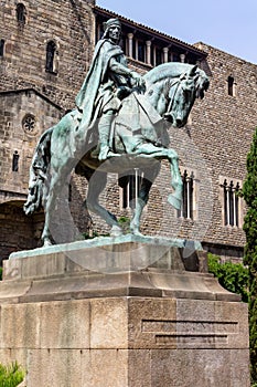 Horseman knight statue in old Barcelona, Catalunia, Spain photo