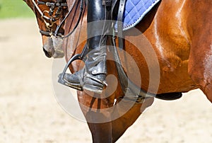 Horseman rides in dressage competitions