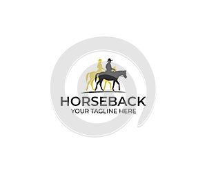 Horsemen Horseback Logo Template. Horses and People Vector Design