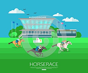 Horserace backgroung with place for text. Flat style design.