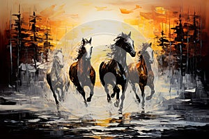 horses brought to life with this thick paint painting on canvas.