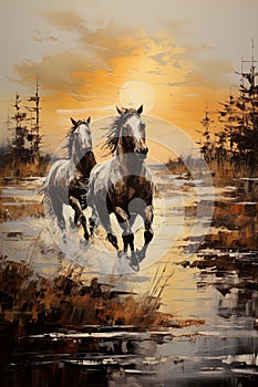 horses brought to life with this thick paint painting on canvas.