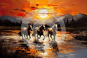 horses brought to life with this thick paint painting on canvas.