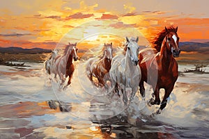 horses brought to life with this thick paint painting on canvas.