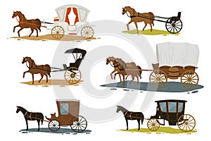 Horses with carriage, transport in past vector