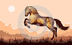 Horses on colored background, horse show, vector isolated image drawin