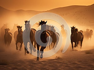 Horses free run on desert storm