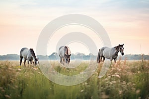 horses grazing in a dusky field