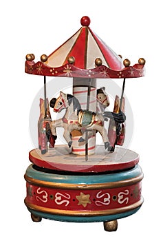 Horses merry go round carousel music box, isolated