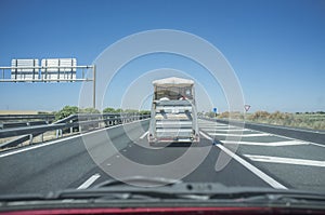 Horses transport on highway, Spain