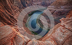 Horseshoe Bend on Colorado River in Glen Canyon. Panoramic view of the Grand Canyon.