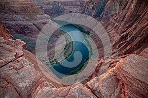 Horseshoe Bend on Colorado River in Glen Canyon. Panoramic view of the Grand Canyon.