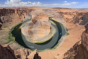 Horseshoe Bend on the Colorado River near Page Arizona on sunny late morning