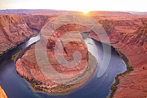 Horseshoe Bend on the Colorado River near Page, beautiful sunset, Arizona, USA