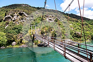 Horseshoe Bend Suspension Bridge over the Clutha River Mata-Au, South Island New Zealand