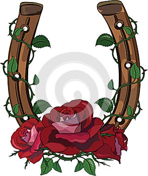 Horseshoe entwined with roses