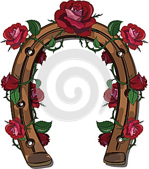 Horseshoe entwined with roses