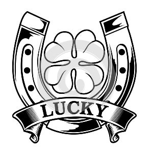 Horseshoe and four leaf clover ucky symbol vector 001