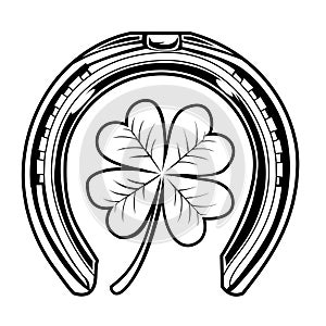 Horseshoe and four leaf clover ucky symbol vector 002